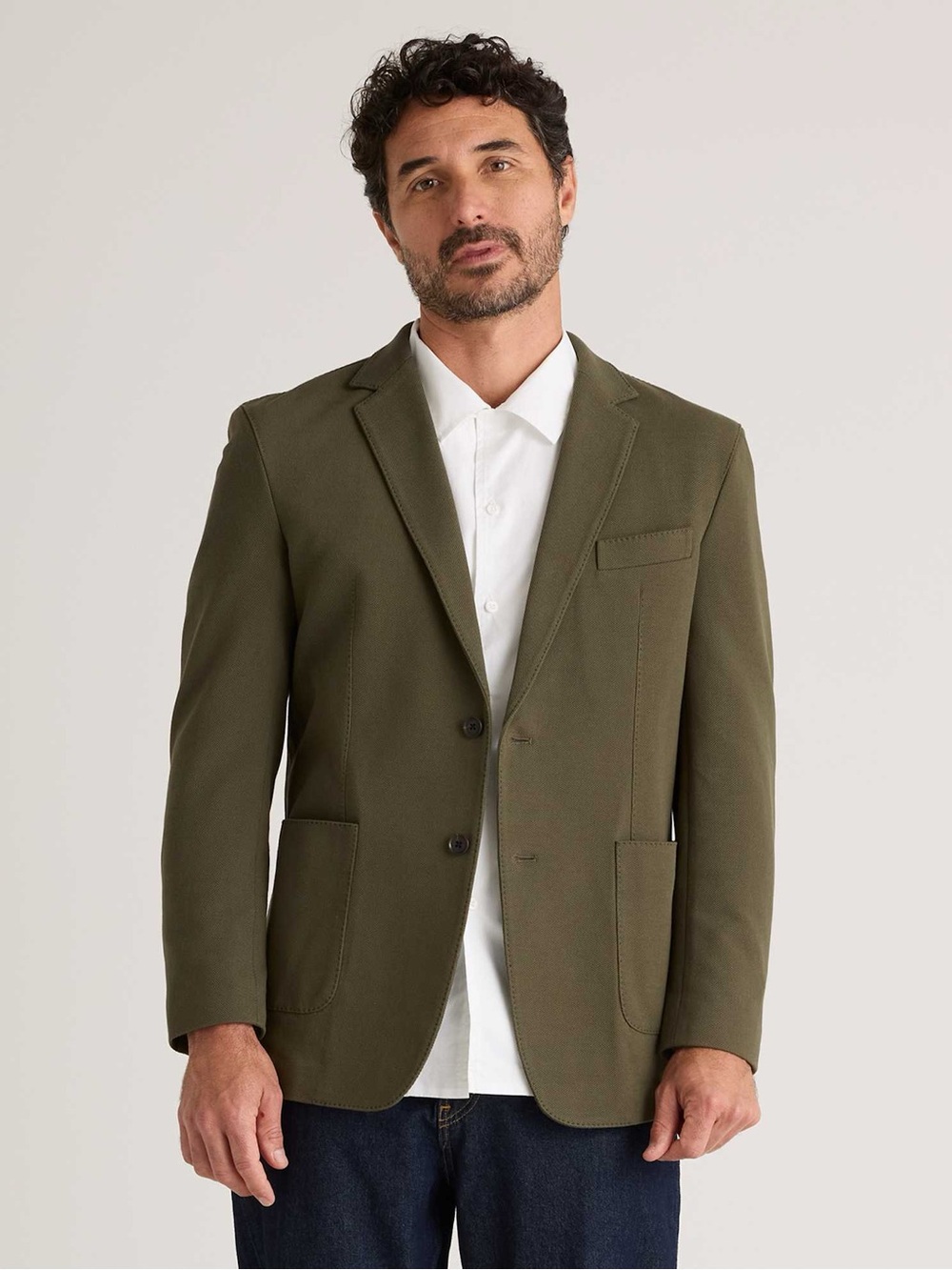 NWOT Quince Cotton Pique Knit Men's Blazer Olive Green sz L Two Button Closure